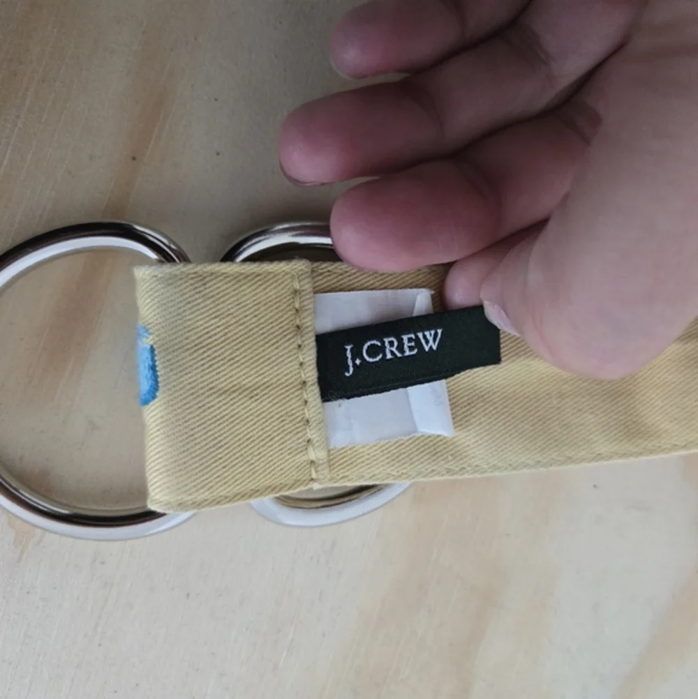 J.Crew Womens Yellow Canvas Whale Embroidered‎ D-Ring Belt Vintage Y2K Size S/M